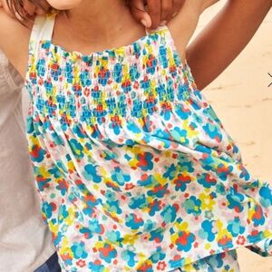 Mini Boden Girl’s Colorful Floral Tie Shoulder Smocked Top & shorts 🌸🌼🌺